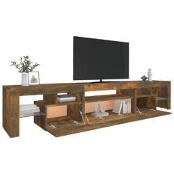 TV-benk med LED-lys røkt eik 215×36,5×40 cm