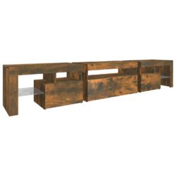 TV-benk med LED-lys røkt eik 215×36,5×40 cm