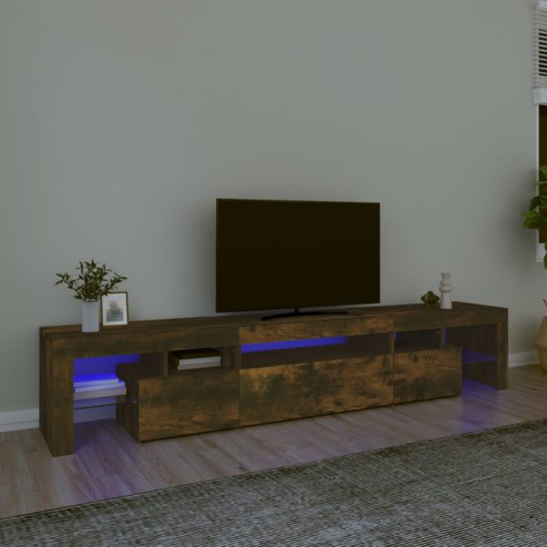 TV-benk med LED-lys røkt eik 215×36,5×40 cm