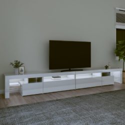 TV-benk med LED-lys høyglans hvit 290×36,5×40 cm