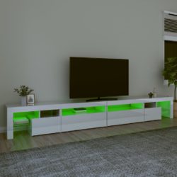 TV-benk med LED-lys høyglans hvit 290×36,5×40 cm