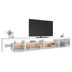 TV-benk med LED-lys høyglans hvit 290×36,5×40 cm