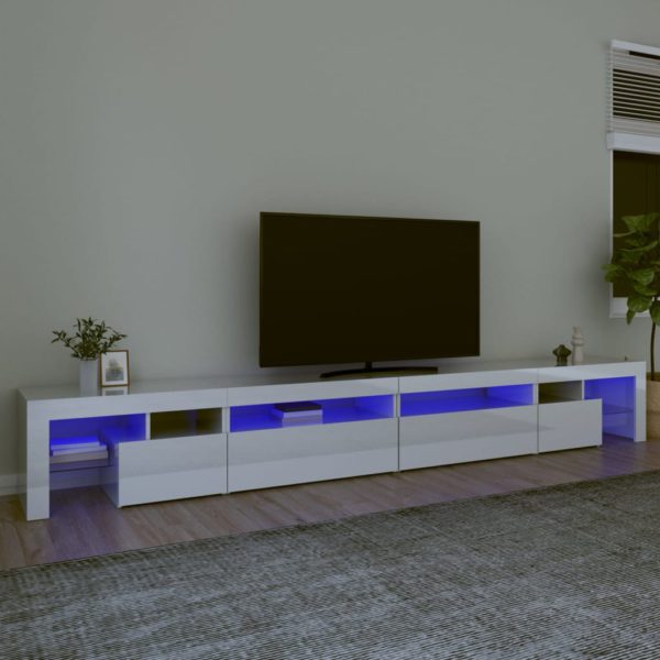 TV-benk med LED-lys høyglans hvit 290×36,5×40 cm