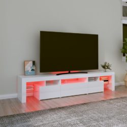 TV-benk med LED-lys høyglans hvit 200 x 36,5 x 40 cm