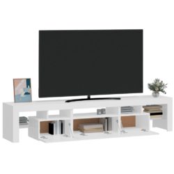 TV-benk med LED-lys høyglans hvit 200 x 36,5 x 40 cm