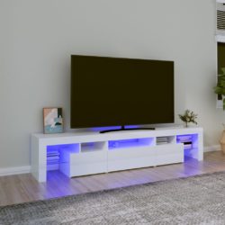 TV-benk med LED-lys høyglans hvit 200 x 36,5 x 40 cm