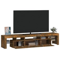 TV-benk med LED-lys røkt eik 200 x 36,5 x 40 cm