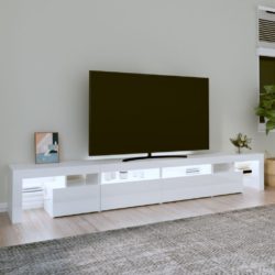 TV-benk med LED-lys høyglans hvit 260×36,5×40 cm