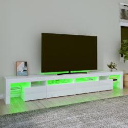 TV-benk med LED-lys høyglans hvit 260×36,5×40 cm