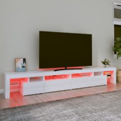 TV-benk med LED-lys høyglans hvit 260×36,5×40 cm