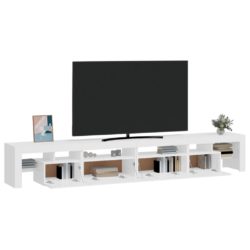 TV-benk med LED-lys høyglans hvit 260×36,5×40 cm