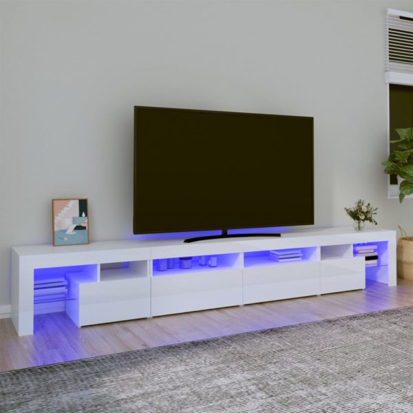 TV-benk med LED-lys høyglans hvit 260×36,5×40 cm