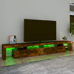 TV-benk med LED-lys røkt eik 260×36,5×40 cm