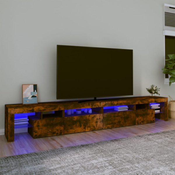 TV-benk med LED-lys røkt eik 260×36,5×40 cm