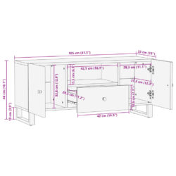 TV-benk 105×33,5×46 cm gjenvunnet heltre og konstruert tre