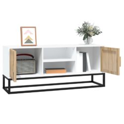 TV-benk hvit 105x30x45 cm konstruert tre og jern