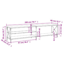 TV-benk sonoma eik 200x40x50 cm konstruert tre og metall