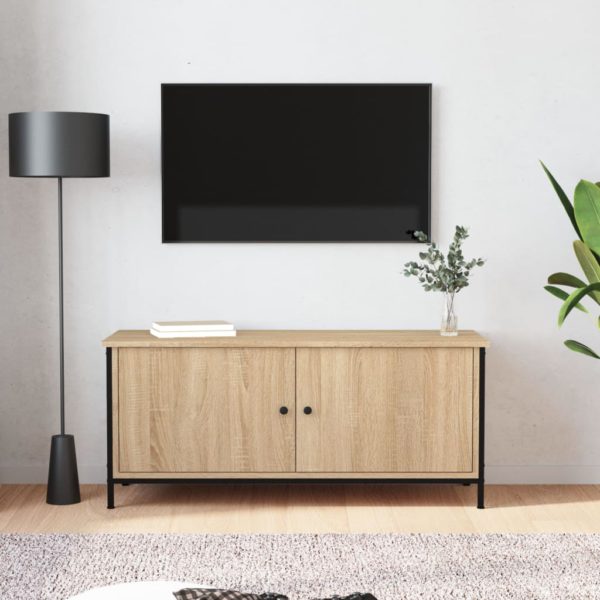 TV-benk med dører sonoma eik 102x35x45 cm konstruert tre