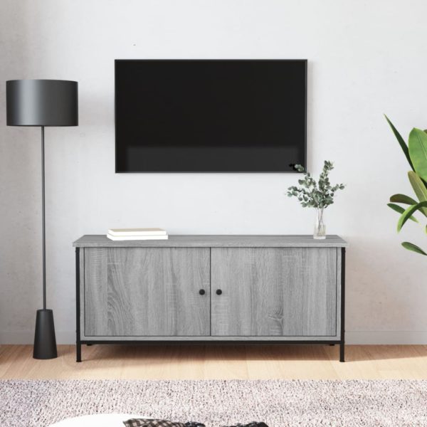 TV-benk med dører grå sonoma 102x35x45 cm konstruert tre