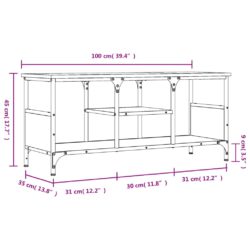 TV-benk brun eik 100x35x45 cm konstruert tre og jern