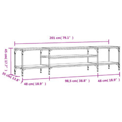 TV-benk svart 201x35x45 cm konstruert tre og jern