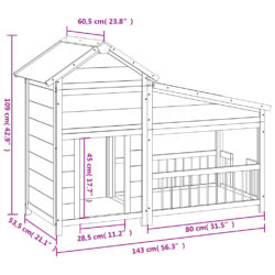 Hundekennel brun 143×60,5×109 cm heltre furu