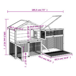 Kaninbur brun 185,5×60,5×109,5 cm heltre furu