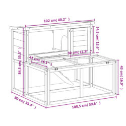 Kaninbur brun 102x90x84,5 cm heltre furu