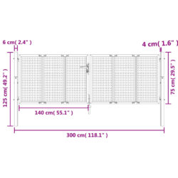 Hageport antrasitt 300×125 cm stål