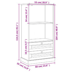 Bokhylle VIGO 60x35x114,5 cm heltre furu