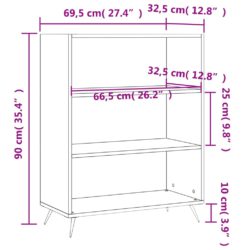 Bokhylle hvit 69,5×32,5×90 cm konstruert tre