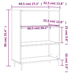 Bokhylle hvit 69,5×32,5×90 cm konstruert tre