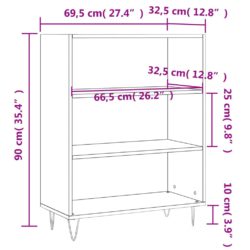 Bokhylle svart 69,5×32,5×90 cm konstruert tre