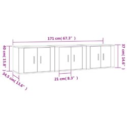 Vegghengte TV-benker 3 stk høyglans hvit 57×34,5×40 cm