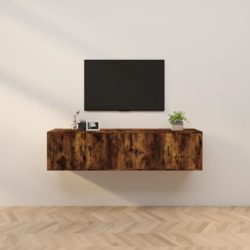 Vegghengte TV-benker 2 stk røkt eik 80×34,5×40 cm