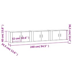 Vegghengte TV-benker 3 stk høyglans hvit 80×34,5×40 cm