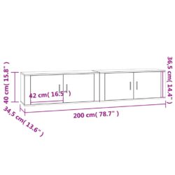 Vegghengte TV-benker 2 stk høyglans hvit 100×34,5×40 cm