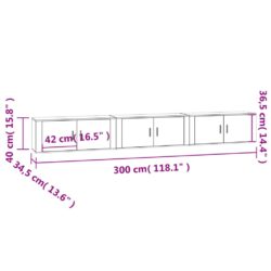 Vegghengte TV-benker 3 stk høyglans hvit 100×34,5×40 cm