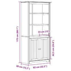 Bokhylle BODO hvit og brun 82x40x173 cm heltre furu