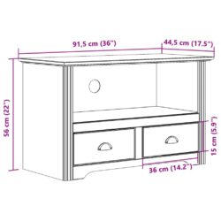 TV-benk med 2 skuffer BODO hvit 91,5×44,5×56 cm heltre furu