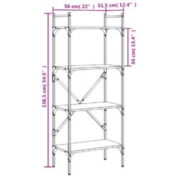 Bokhylle 4 etasjer svart 56×31,5×138,5 cm konstruert tre