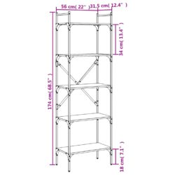 Bokhylle 5 etasjer svart 56×31,5×174 cm konstruert tre