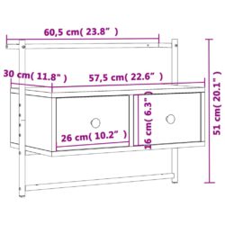 TV-benk veggmontert svart 60,5x30x51 cm konstruert tre