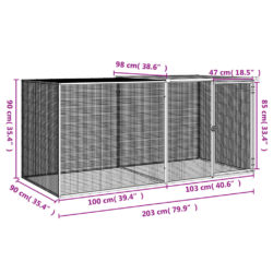 Kyllingbur med tak antrasitt 203x98x90 cm galvanisert stål