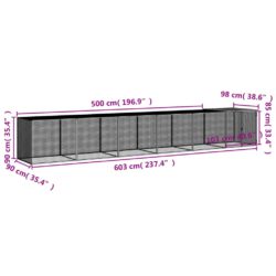 Kyllingbur med tak lysegrå 603x98x90 cm galvanisert stål