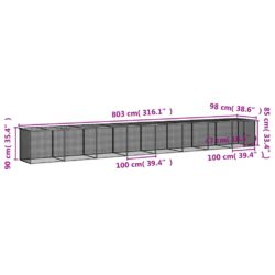 Kyllingbur med tak antrasitt 803x98x90 cm galvanisert stål