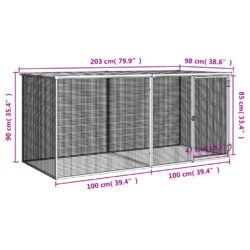 Kyllingbur med tak lysegrå 203x98x90 cm galvanisert stål