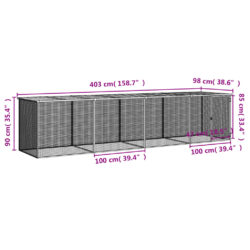 Kyllingbur med tak lysegrå 403x98x90 cm galvanisert stål