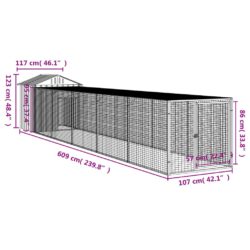 Hønsebur med gård antrasitt 117x609x123 cm galvanisert stål