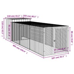 Hønsebur med gård antrasitt 110x405x110 cm galvanisert stål